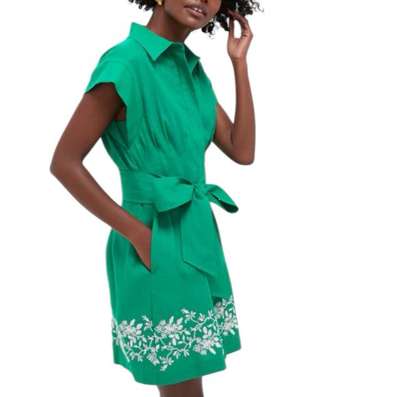 NWT Tuckernuck Garden Green Embroidered Cotton Linen Callie Mini Dress Large - Picture 2 of 10